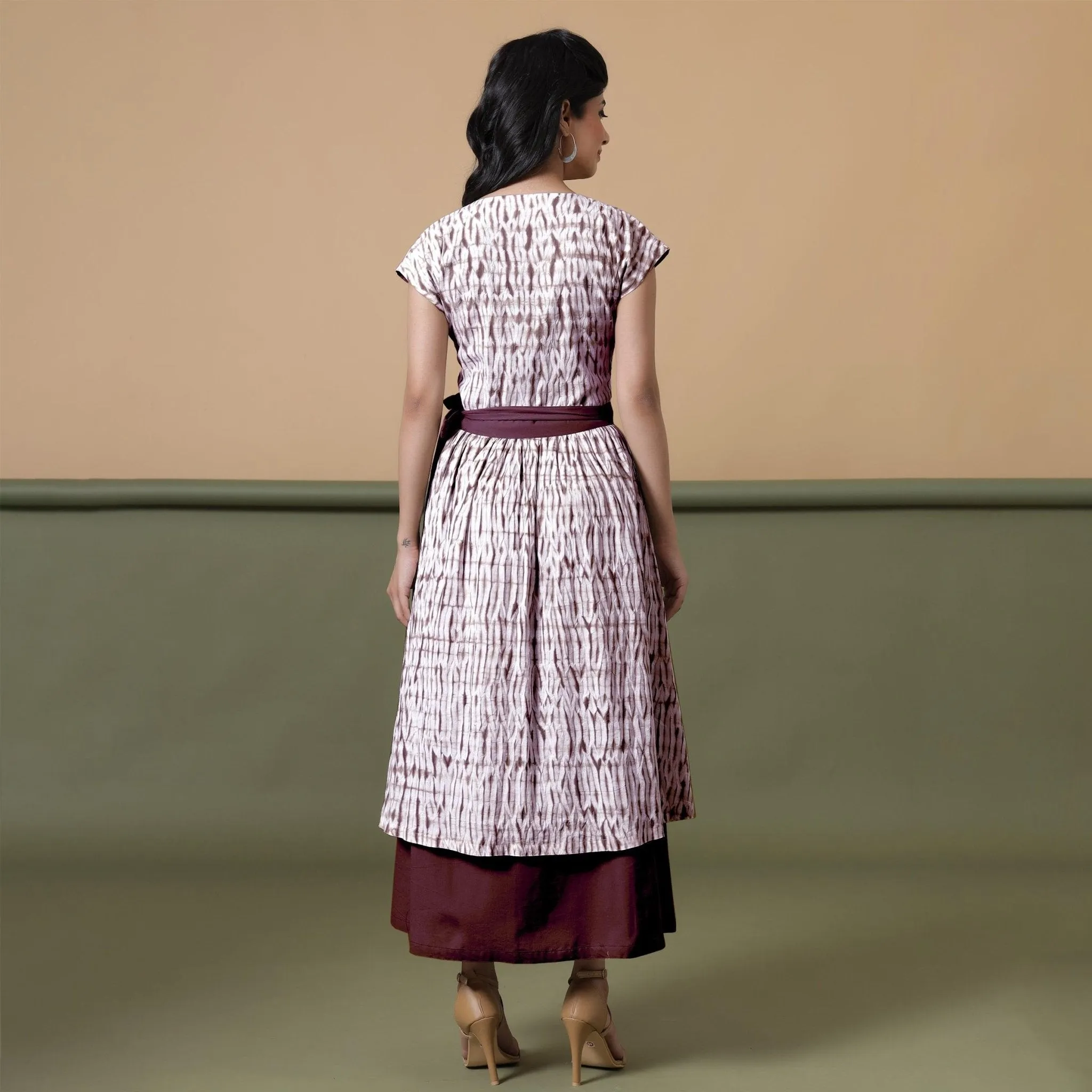 Reversible Maroon Tie-Dye Cotton V-Neck Maxi Wrap Dress