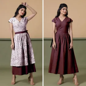 Reversible Maroon Tie-Dye Cotton V-Neck Maxi Wrap Dress