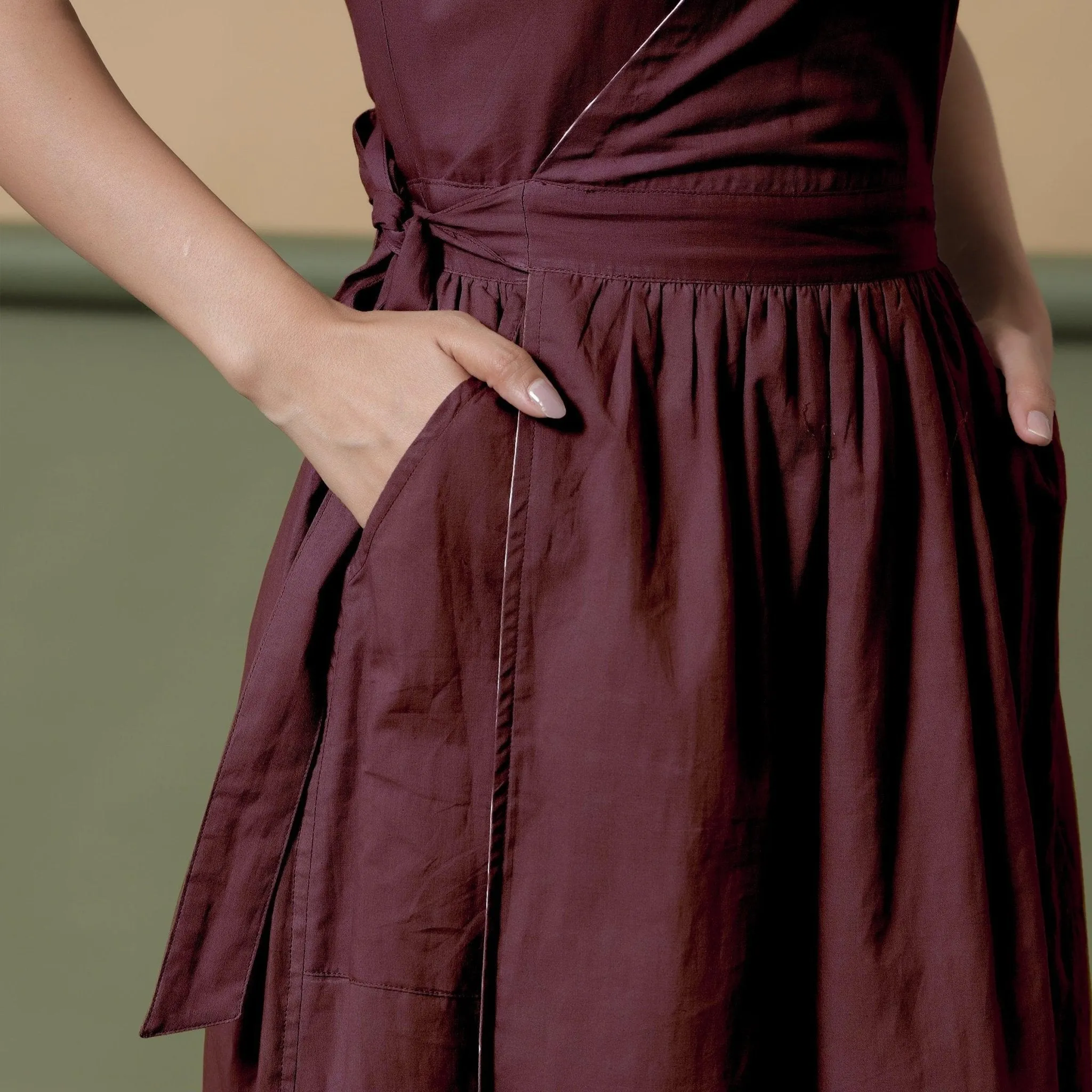 Reversible Maroon Tie-Dye Cotton V-Neck Maxi Wrap Dress