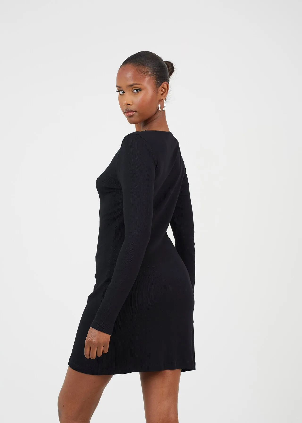 RIBBED LONG SLEEVE MINI DRESS