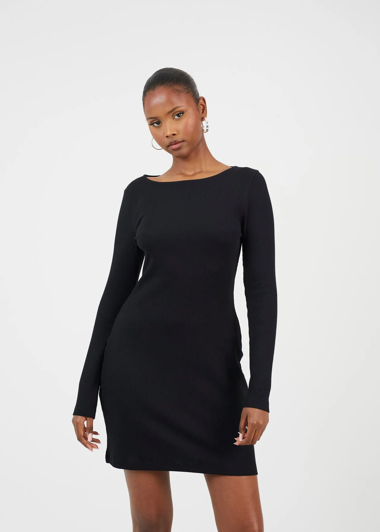 RIBBED LONG SLEEVE MINI DRESS