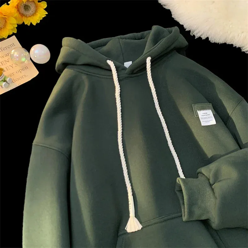 Riolio Autumn New in Solid Color Hooded Sweatshirts For Men Y2K Streetwear Appliques Hoodies Women Oversized Fleece Pullover Hoody