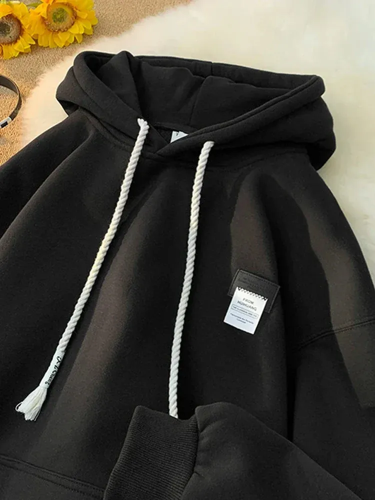 Riolio Autumn New in Solid Color Hooded Sweatshirts For Men Y2K Streetwear Appliques Hoodies Women Oversized Fleece Pullover Hoody