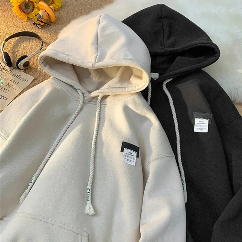 Riolio Autumn New in Solid Color Hooded Sweatshirts For Men Y2K Streetwear Appliques Hoodies Women Oversized Fleece Pullover Hoody