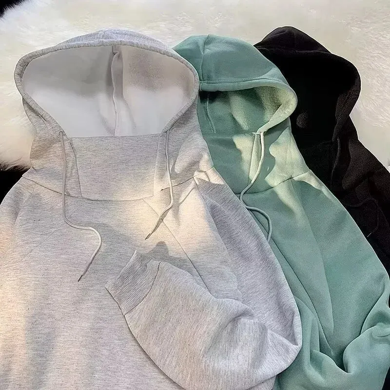 Riolio Autumn Turtleneck Fleece Hoodies Men New High Street Oversize Pullover Hoodie Unisex Y2K Vintage Hooded Sweatshirts Clothes