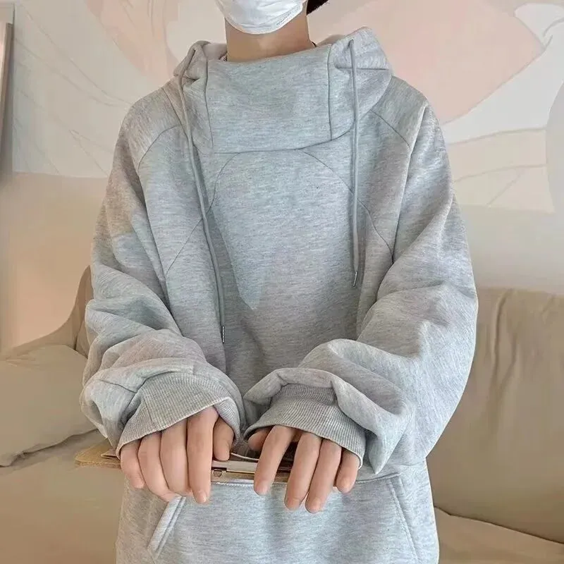 Riolio Autumn Turtleneck Fleece Hoodies Men New High Street Oversize Pullover Hoodie Unisex Y2K Vintage Hooded Sweatshirts Clothes
