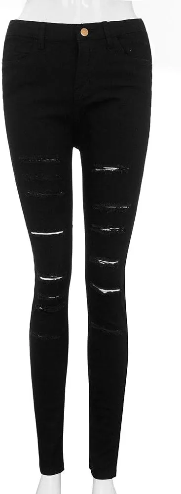 Ripped Jeans for Women, Women Stretchy Ripped Distressed Straight Leg Boyfriend Skinny Jeans