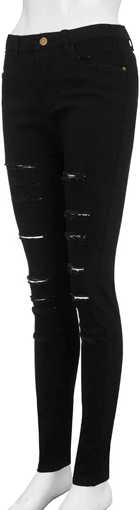 Ripped Jeans for Women, Women Stretchy Ripped Distressed Straight Leg Boyfriend Skinny Jeans