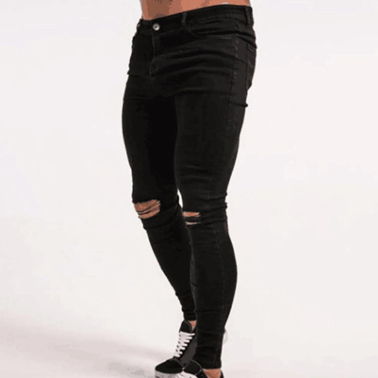 Ripped Jeans Men Slim Fit Men's Skinny Ripped Distressed Stretch Jeans Pants Hip Hop Biker Stretchy Jeans