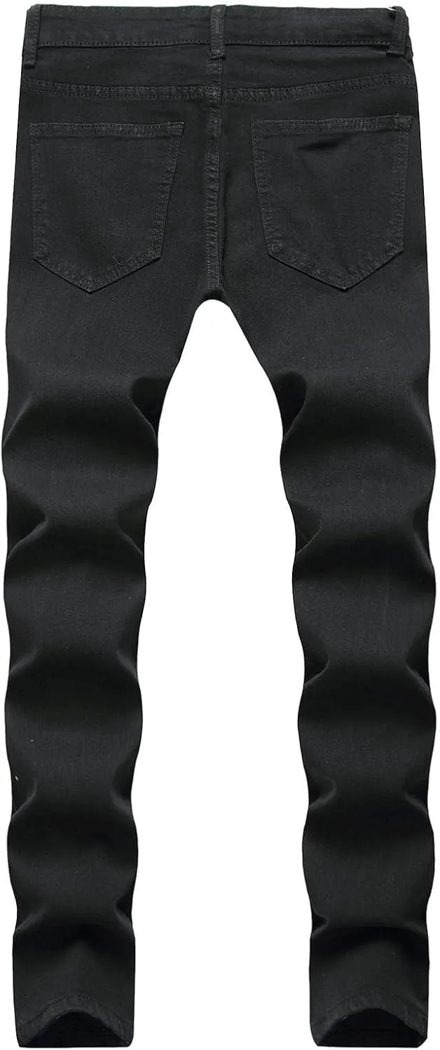 Ripped Jeans Men Slim Fit Men's Skinny Ripped Distressed Stretch Jeans Pants Hip Hop Biker Stretchy Jeans