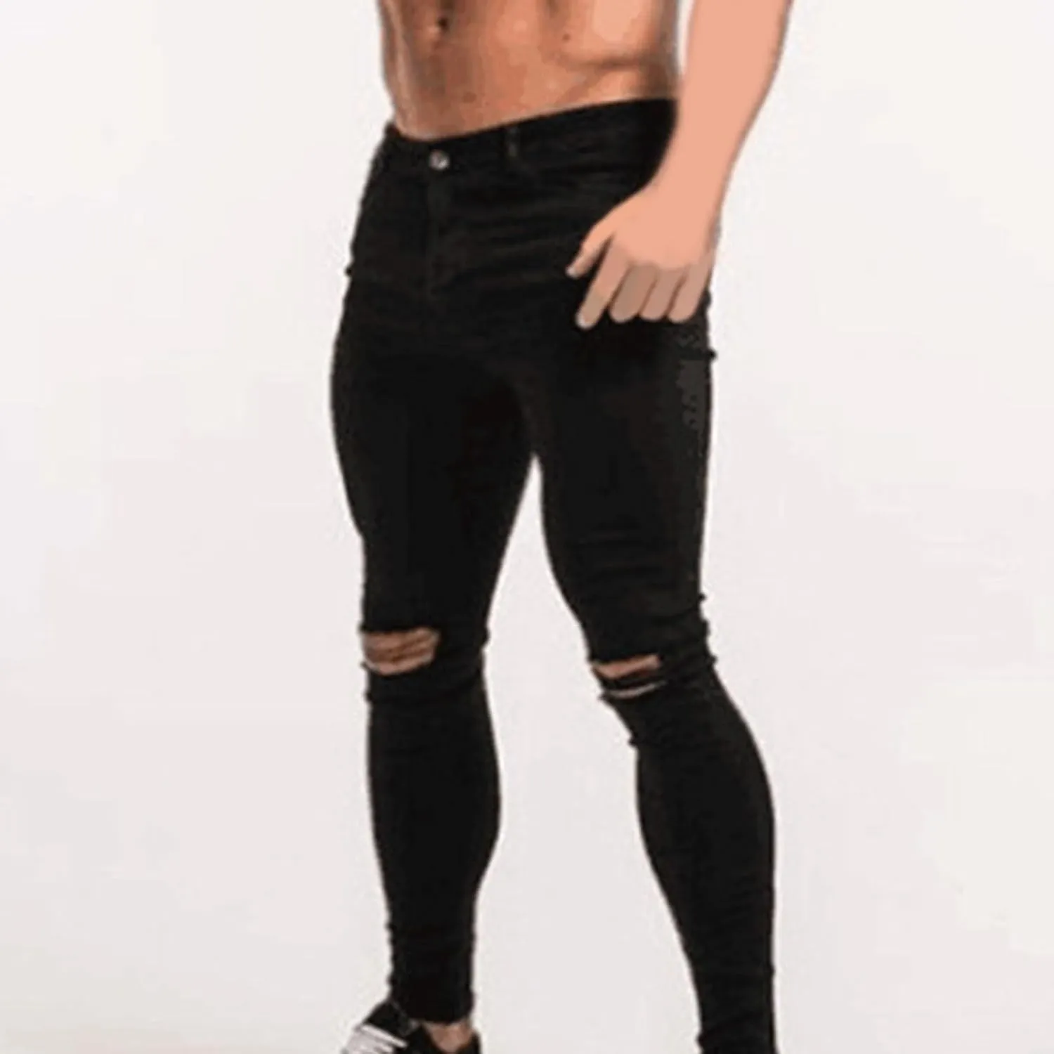 Ripped Jeans Men Slim Fit Men's Skinny Ripped Distressed Stretch Jeans Pants Hip Hop Biker Stretchy Jeans
