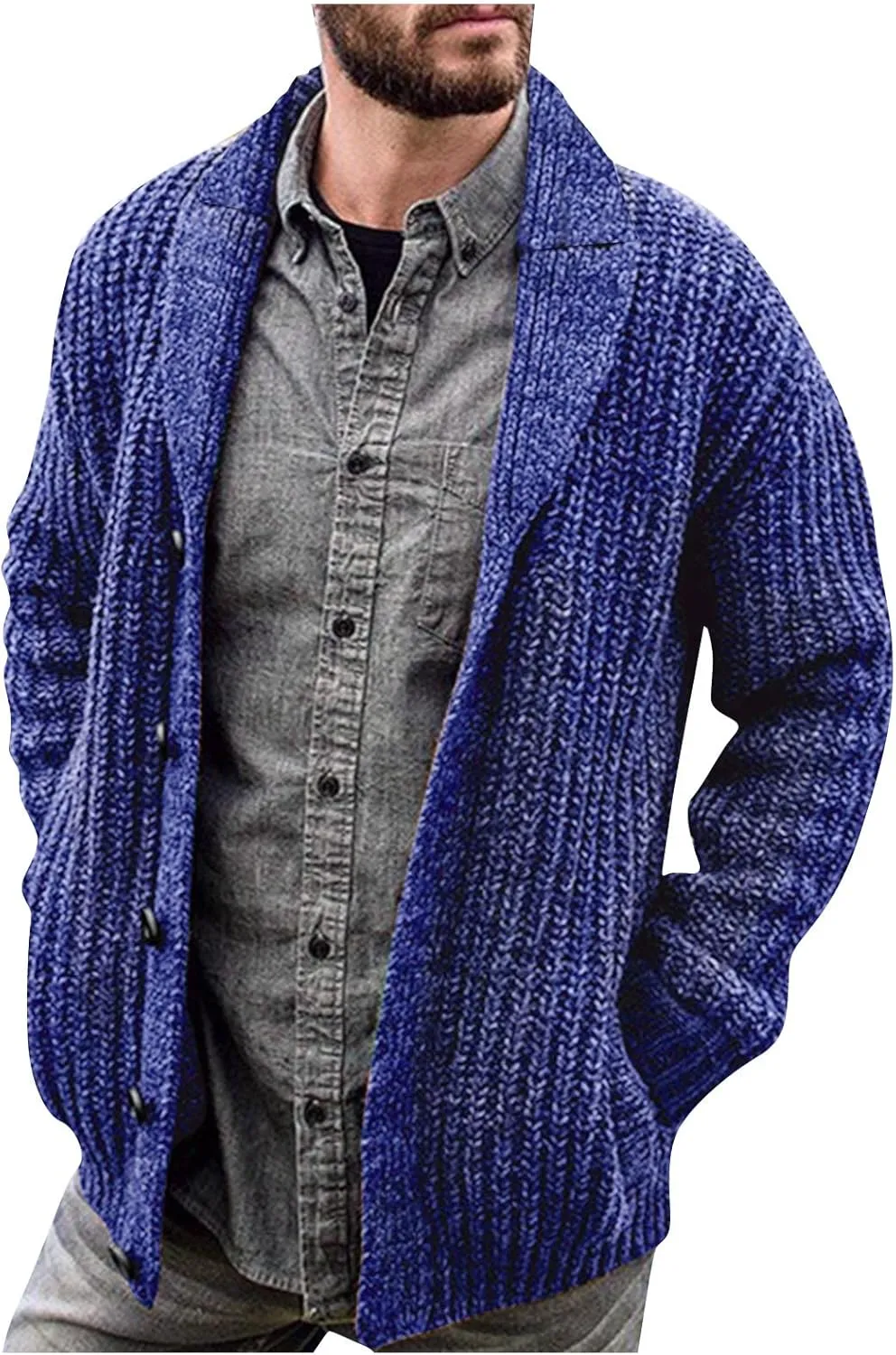RTRDE Mens Dress Sweater Casual Long Sleeve Shawl Collar Buttons Down Cable Knit Cardigan Sweater Mens, XXL-5XL