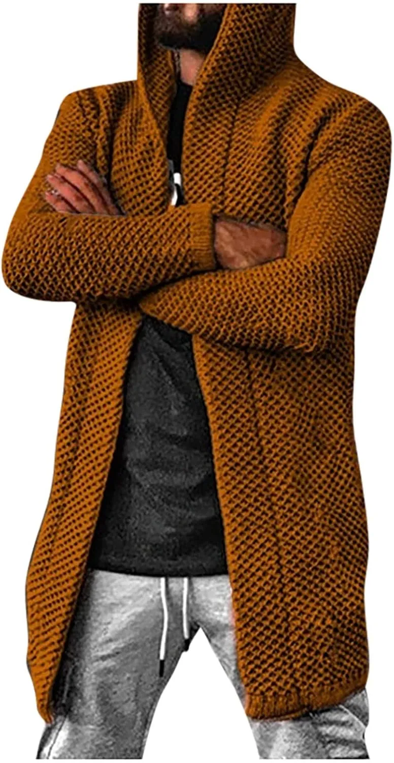 RTRDE Mens Long Jacket Cardigan Open Front Fall Casual Winter Warm Knit Sweater Coat Outwear, XL-5XL
