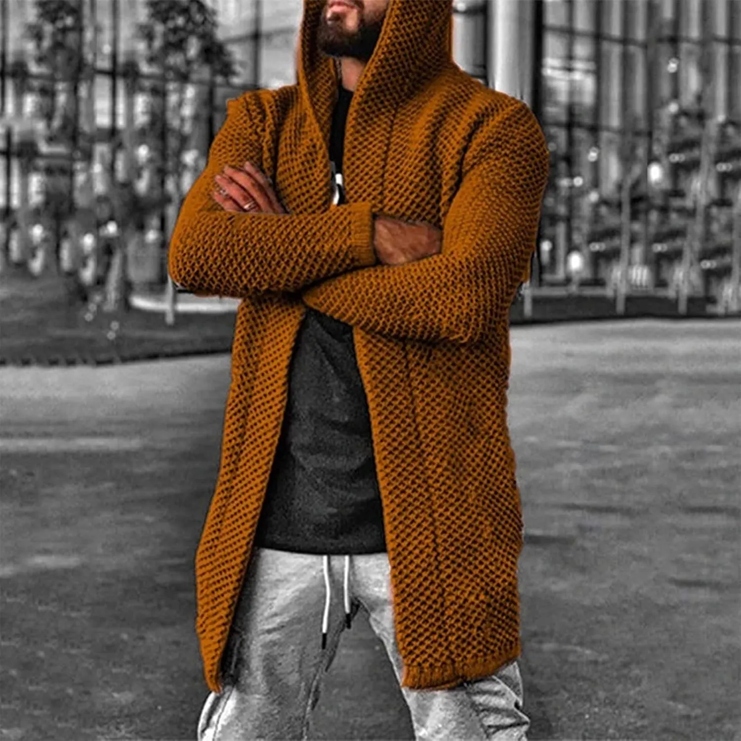 RTRDE Mens Long Jacket Cardigan Open Front Fall Casual Winter Warm Knit Sweater Coat Outwear, XL-5XL