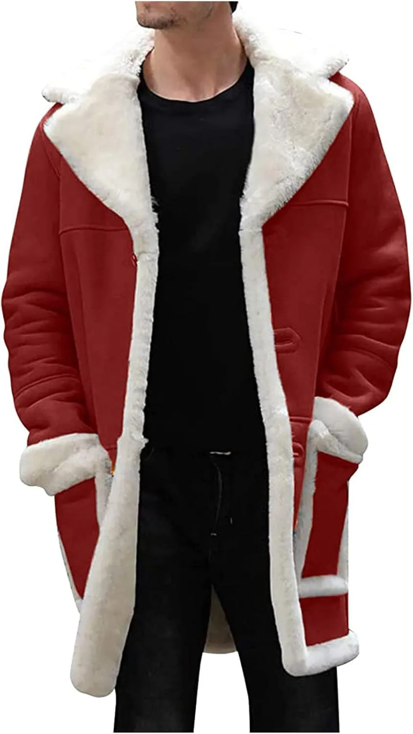 RTRDE Men's Winter Trench Coat Sherpa Lined Overcoat Lapel Long Jacket Coat Outwear, M-5XL