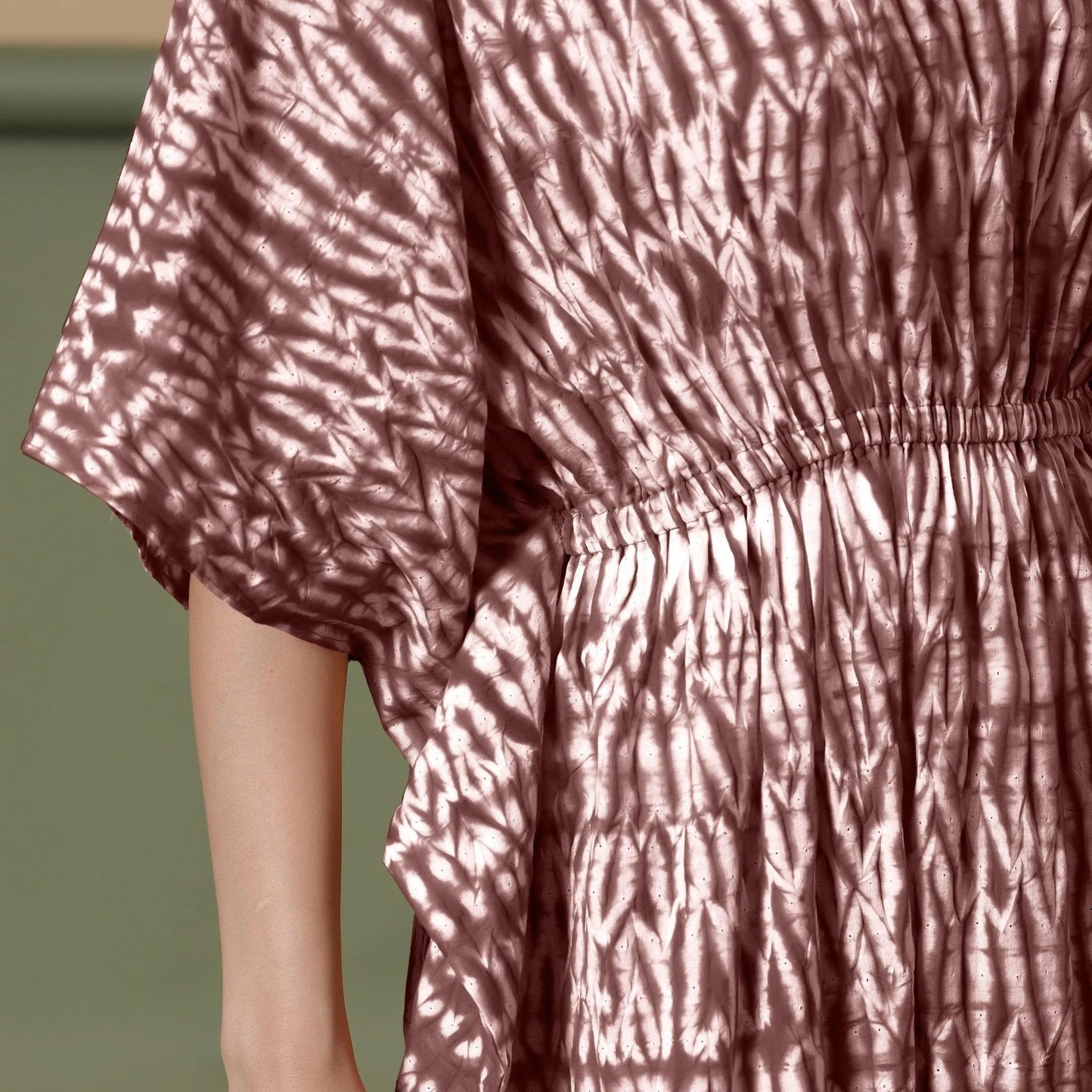 Sangria Wine Shibori Tie-Dye Cotton Maxi Kaftan Dress