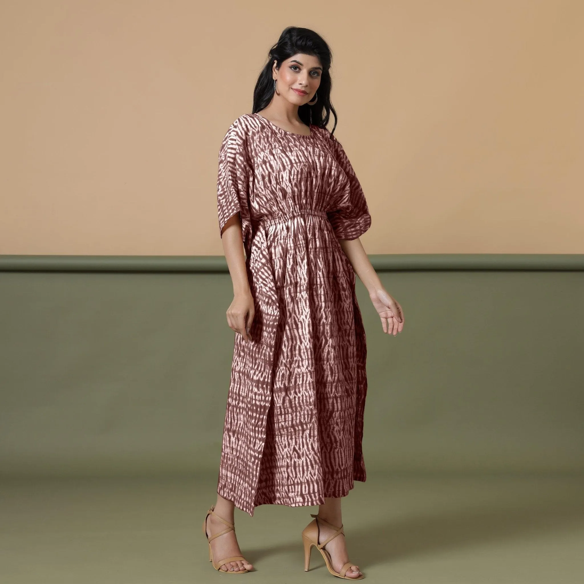 Sangria Wine Shibori Tie-Dye Cotton Maxi Kaftan Dress