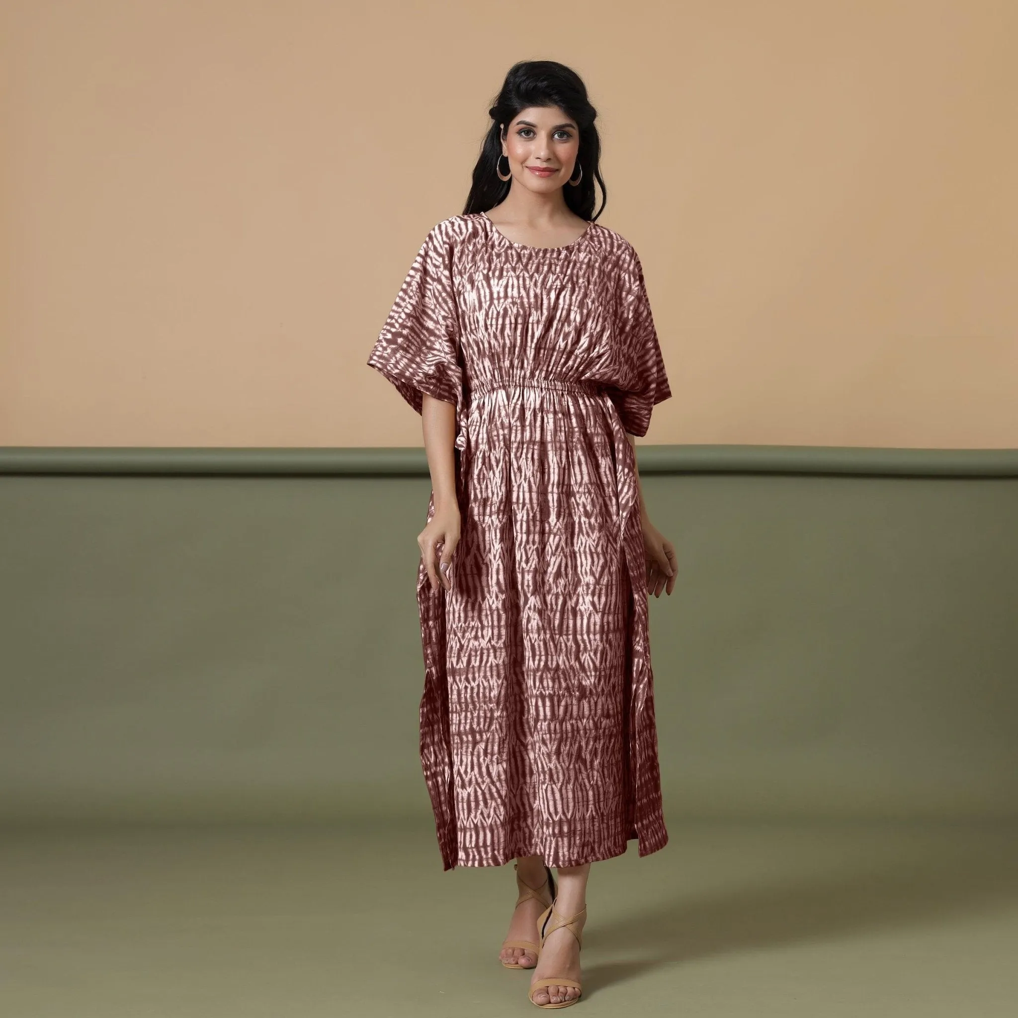 Sangria Wine Shibori Tie-Dye Cotton Maxi Kaftan Dress