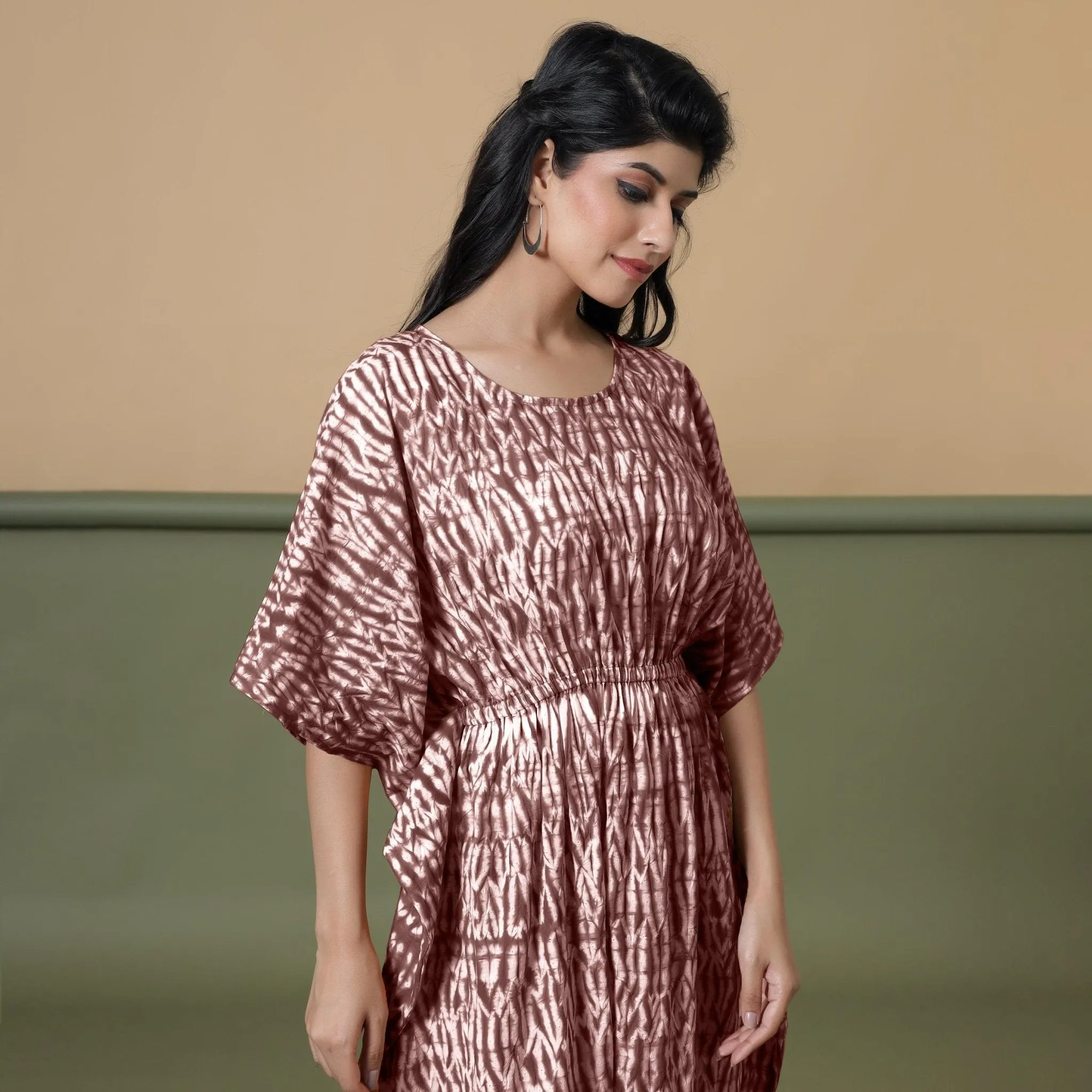 Sangria Wine Shibori Tie-Dye Cotton Maxi Kaftan Dress