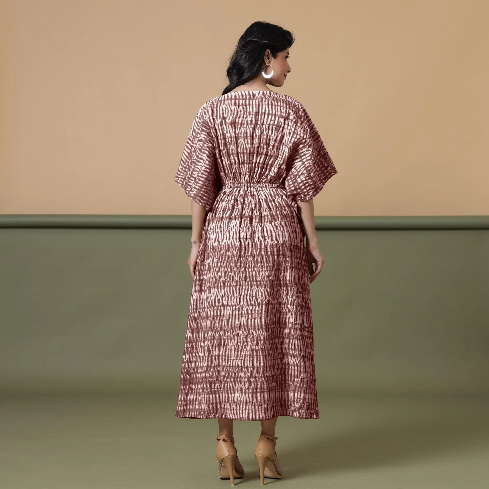 Sangria Wine Shibori Tie-Dye Cotton Maxi Kaftan Dress