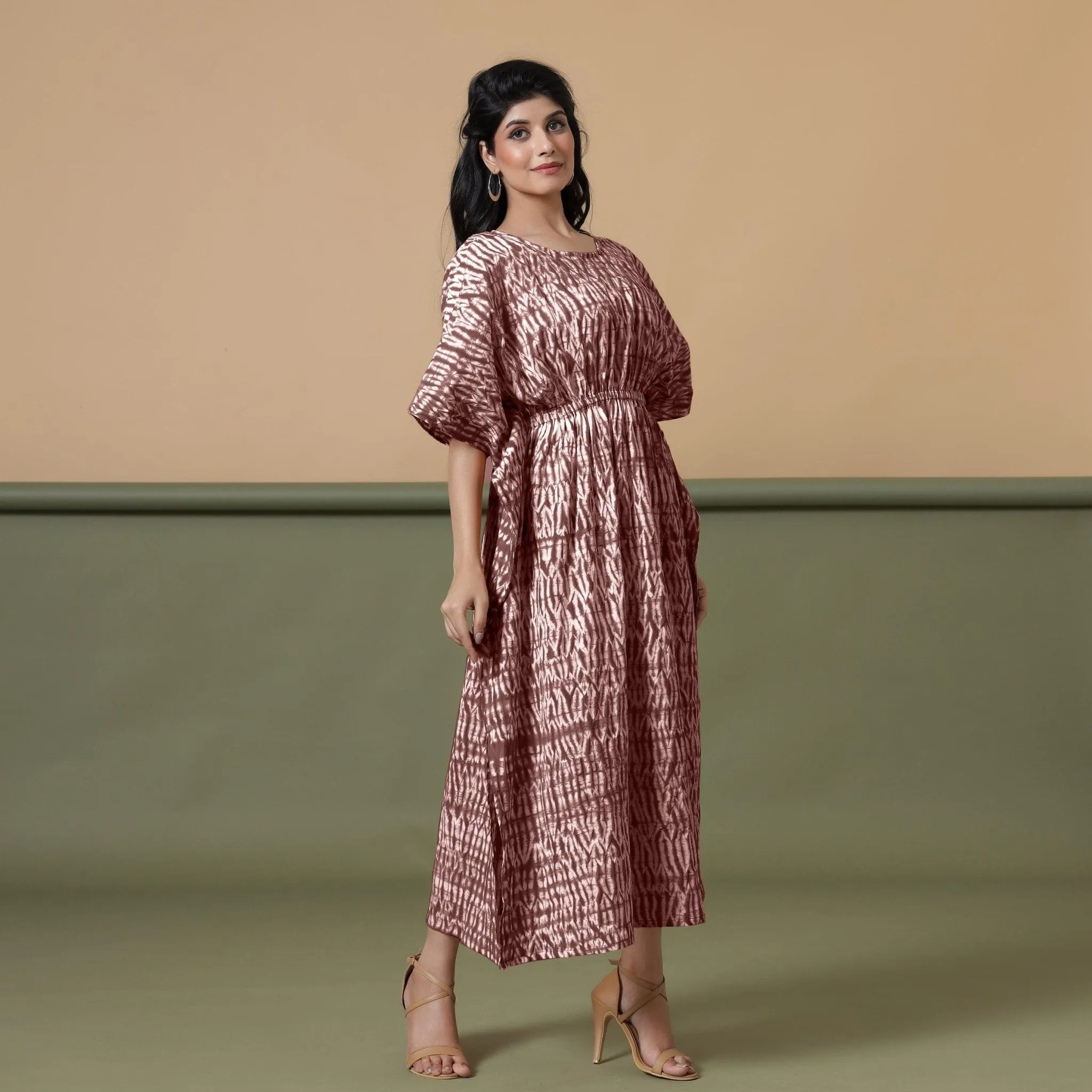 Sangria Wine Shibori Tie-Dye Cotton Maxi Kaftan Dress