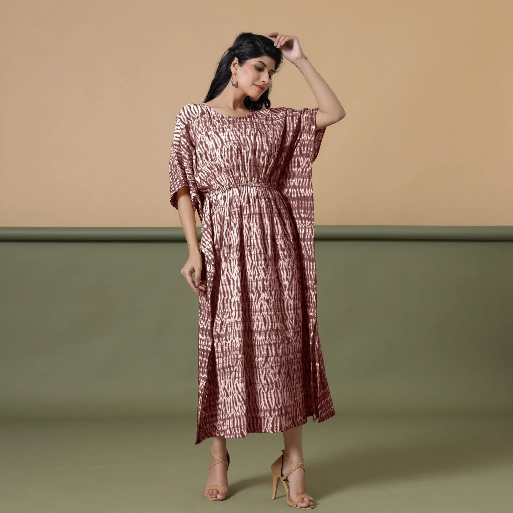 Sangria Wine Shibori Tie-Dye Cotton Maxi Kaftan Dress