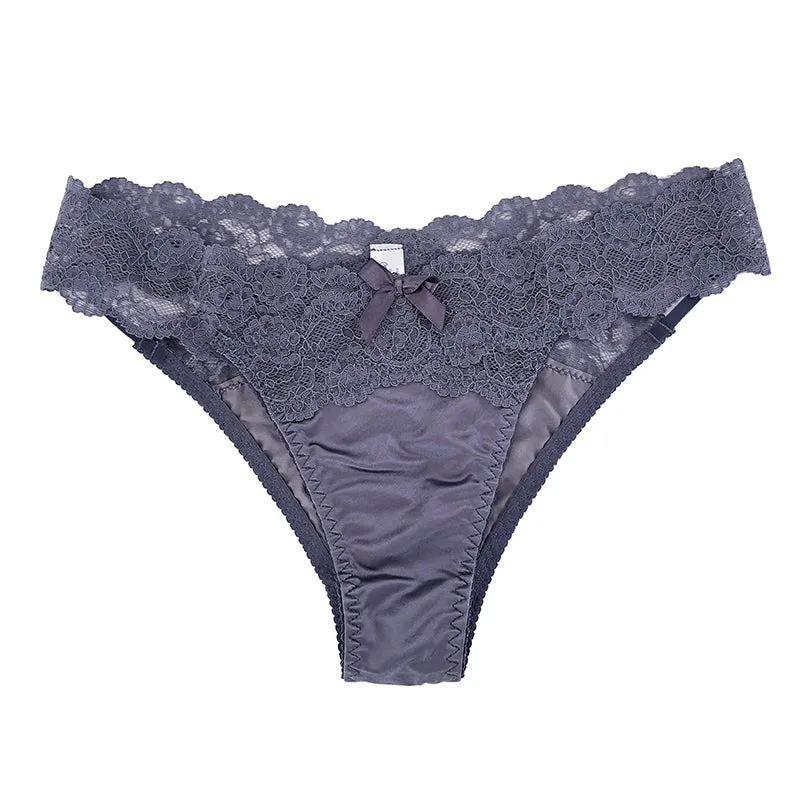 Satin Lace Sexy Women's Underwear Low Waist Transparent Hollow