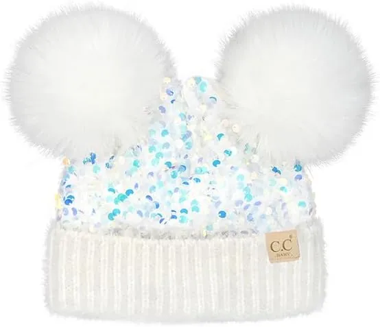 ScarvesMe Baby Infant Winter Warm Soft Sequin Fur Pom Pom Beanie Hat