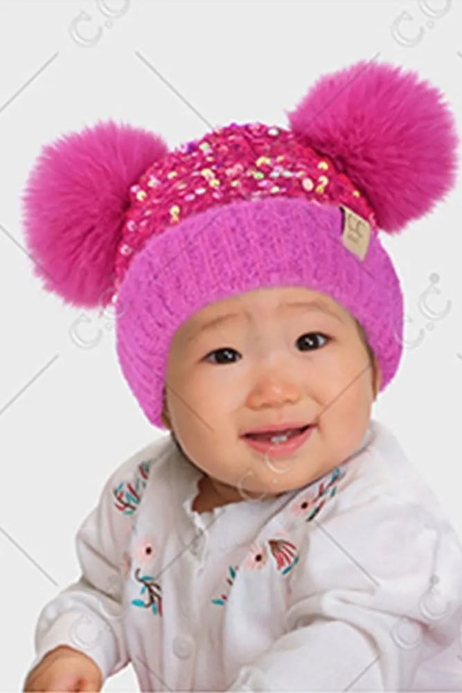 ScarvesMe Baby Infant Winter Warm Soft Sequin Fur Pom Pom Beanie Hat