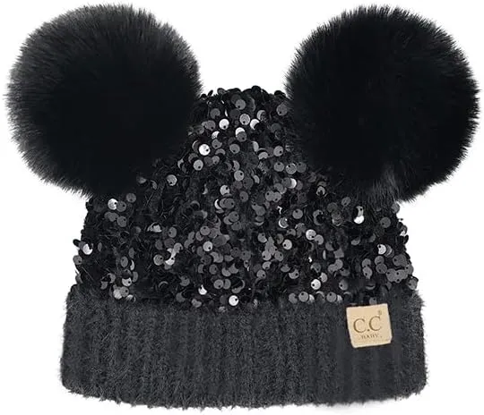 ScarvesMe Baby Infant Winter Warm Soft Sequin Fur Pom Pom Beanie Hat