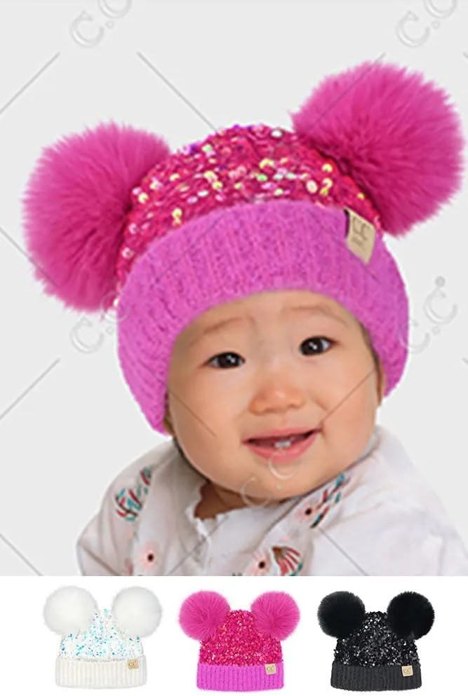 ScarvesMe Baby Infant Winter Warm Soft Sequin Fur Pom Pom Beanie Hat