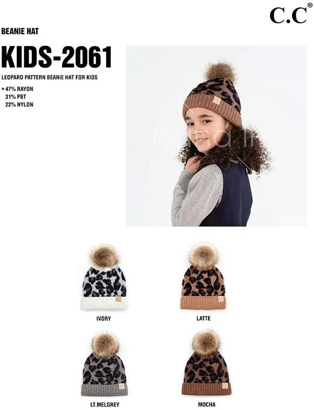 ScarvesMe Exclusive Kids Leopard Animal Knit Warm Winter Beanie Skull Cap Hat with Pom