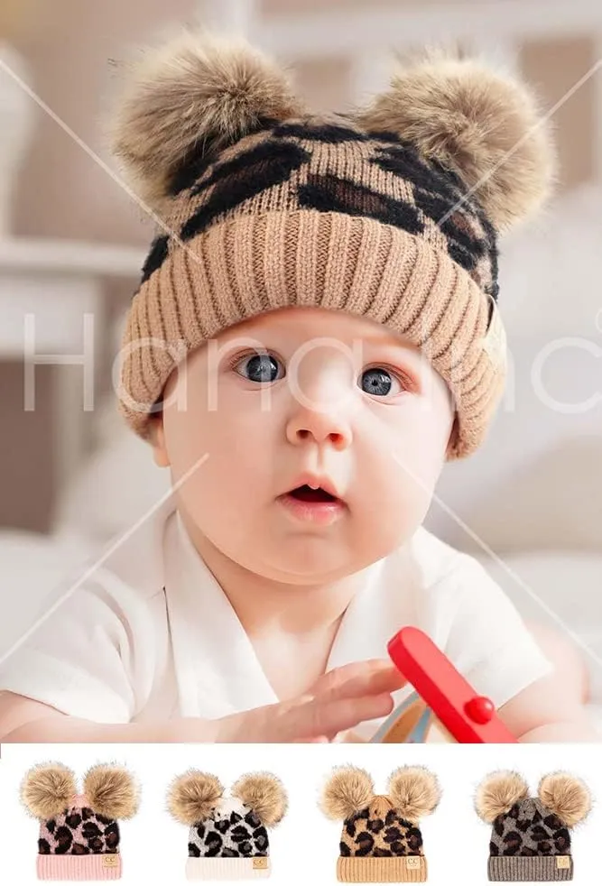 ScarvesMe Exclusive Leopard Double Pom Pom Baby Infant 0-12 Month Old Beanie Hat