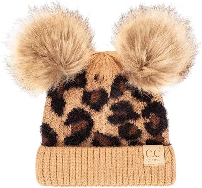 ScarvesMe Exclusive Leopard Double Pom Pom Baby Infant 0-12 Month Old Beanie Hat