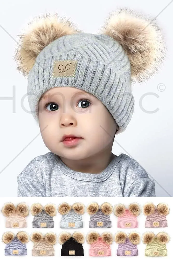 ScarvesMe Exclusive Leopard Double Pom Pom Baby Infant 0-12 Month Old Beanie Hat