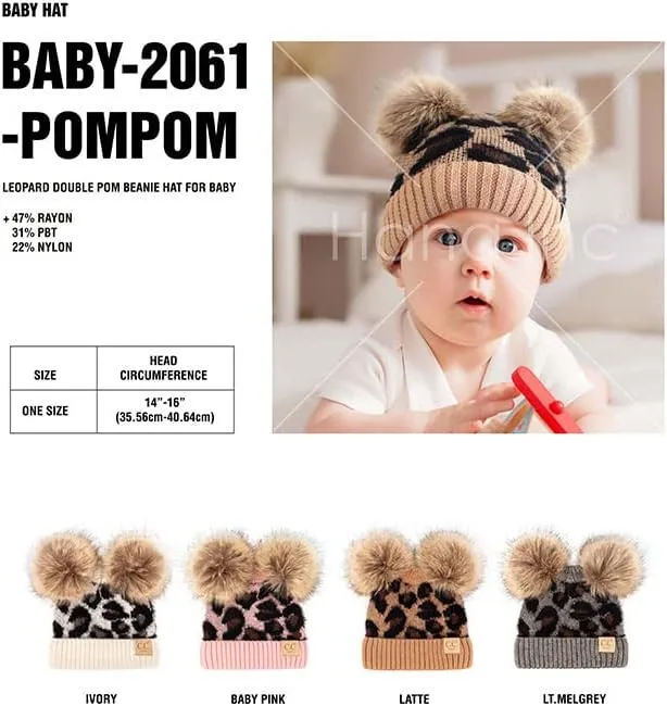ScarvesMe Exclusive Leopard Double Pom Pom Baby Infant 0-12 Month Old Beanie Hat