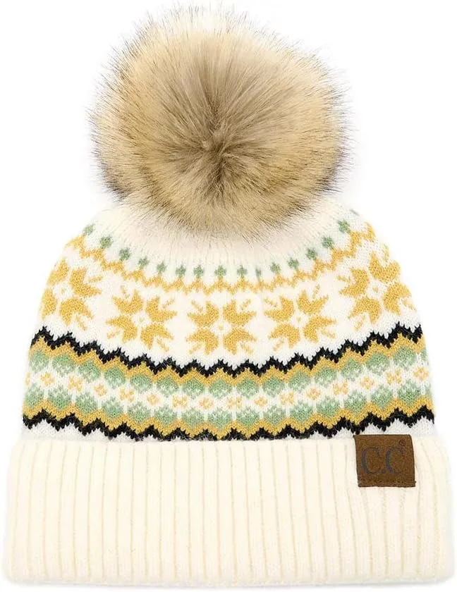 ScarvesMe Women's Winter Thick Soft Nordic Fair Isle Pom Beanie Hat