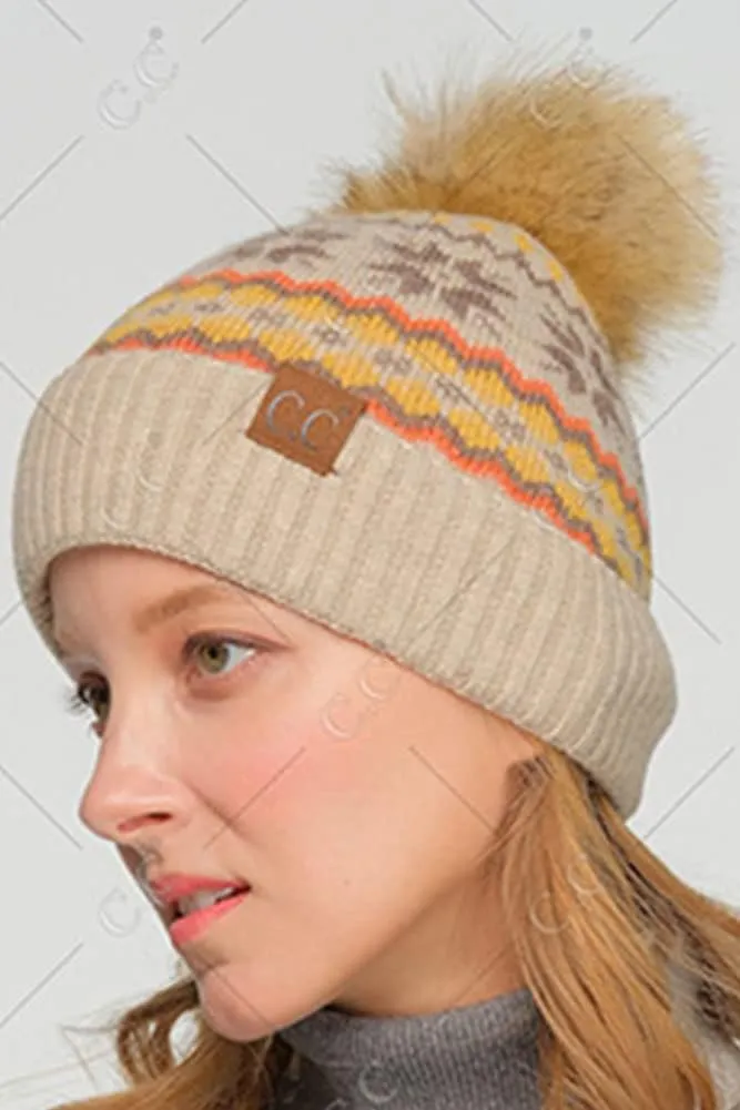 ScarvesMe Women's Winter Thick Soft Nordic Fair Isle Pom Beanie Hat