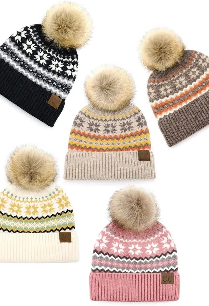ScarvesMe Women's Winter Thick Soft Nordic Fair Isle Pom Beanie Hat