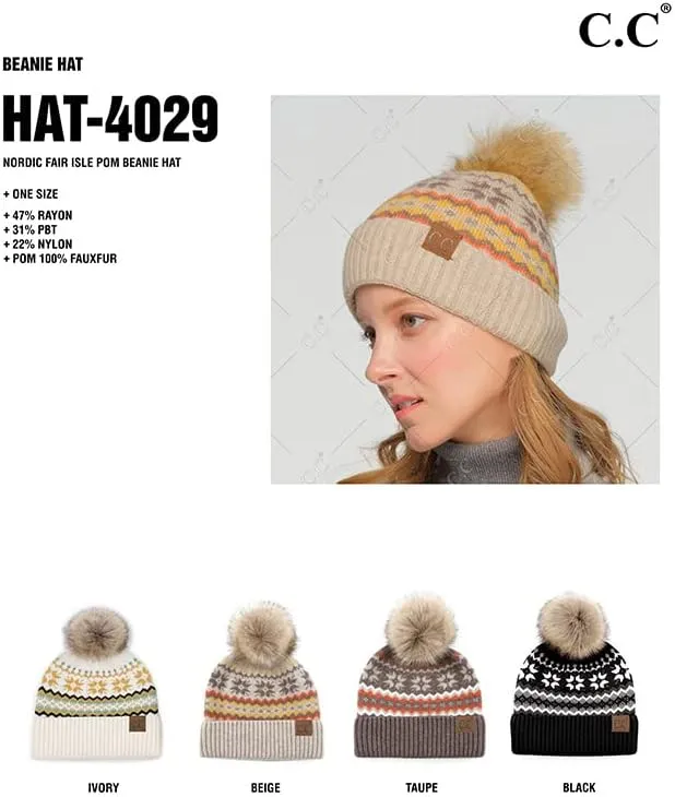 ScarvesMe Women's Winter Thick Soft Nordic Fair Isle Pom Beanie Hat