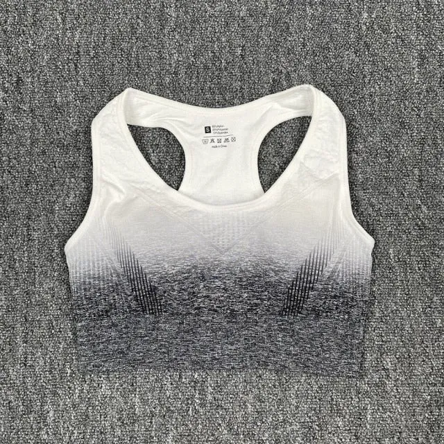 Seamless Grey and White Ombre Padded Sports Bra and Leggings Gym Set