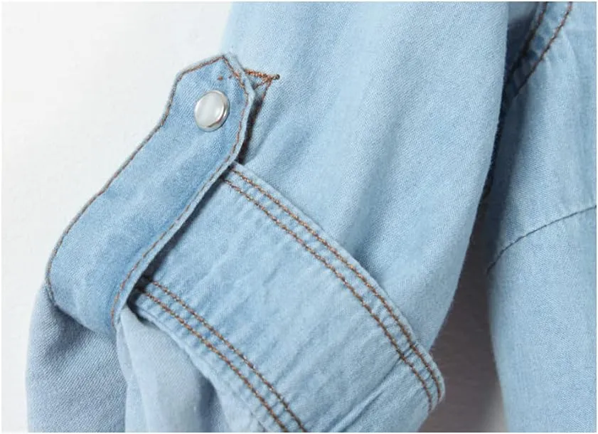SeekMe Womens Denim Shirts Tie Front Crop Top Button Down Chambray Jean Shirts