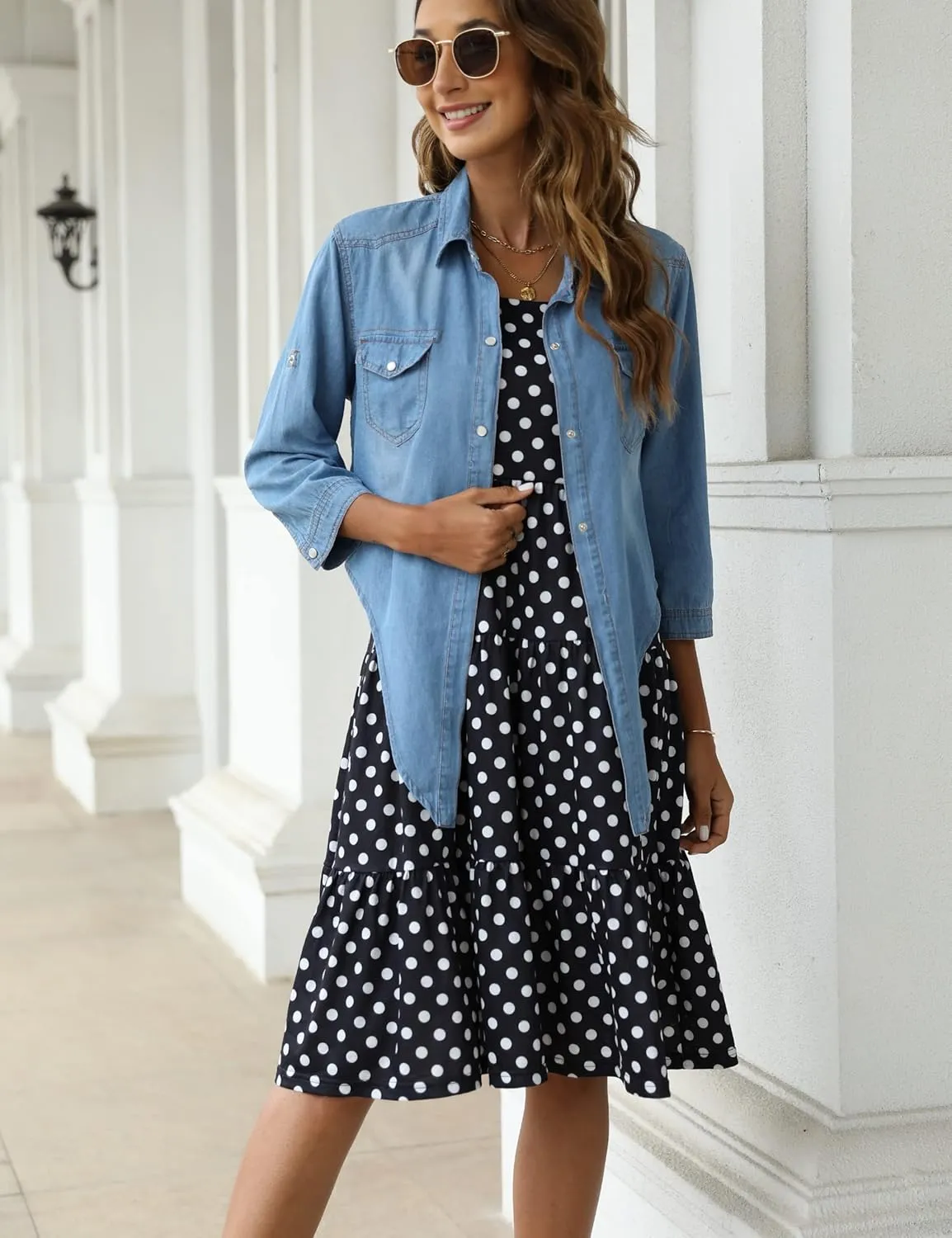 SeekMe Womens Denim Shirts Tie Front Crop Top Button Down Chambray Jean Shirts