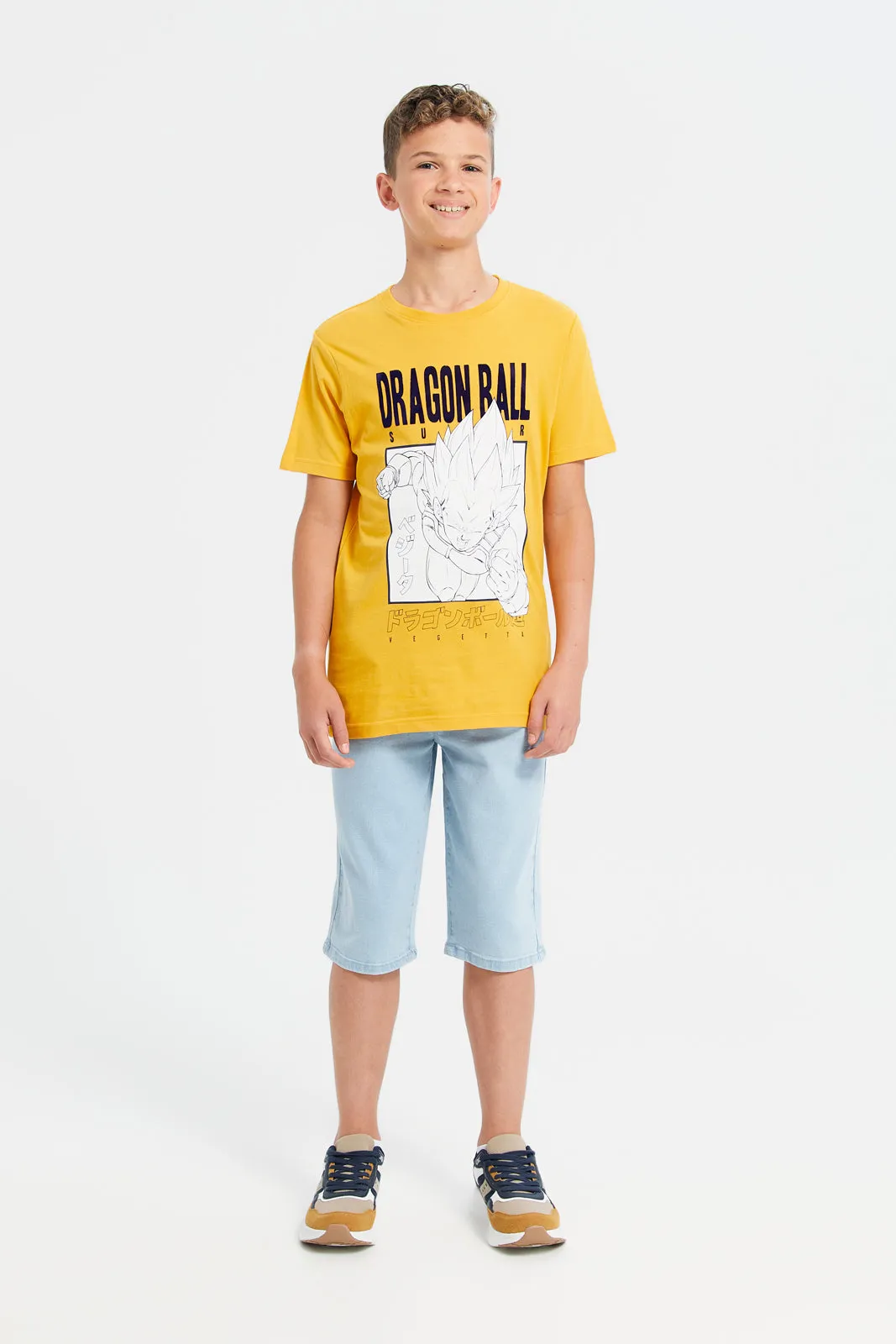 Senior Boys Mustard Dragon Ball Z Print T-Shirt