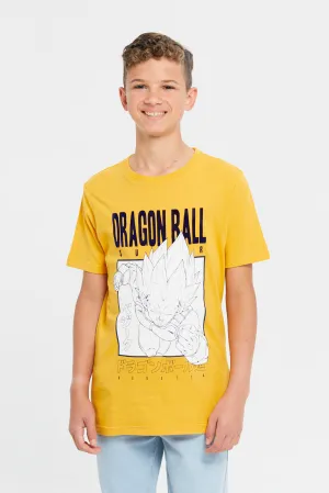 Senior Boys Mustard Dragon Ball Z Print T-Shirt