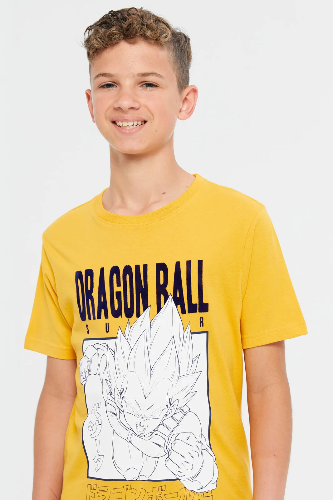 Senior Boys Mustard Dragon Ball Z Print T-Shirt