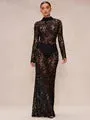 Sexy Black See-through Long Maxi Lace Dresses for Women 2024 O-neck Long Sleeve Hollow Out High Slit Irregular T-shirt Dress