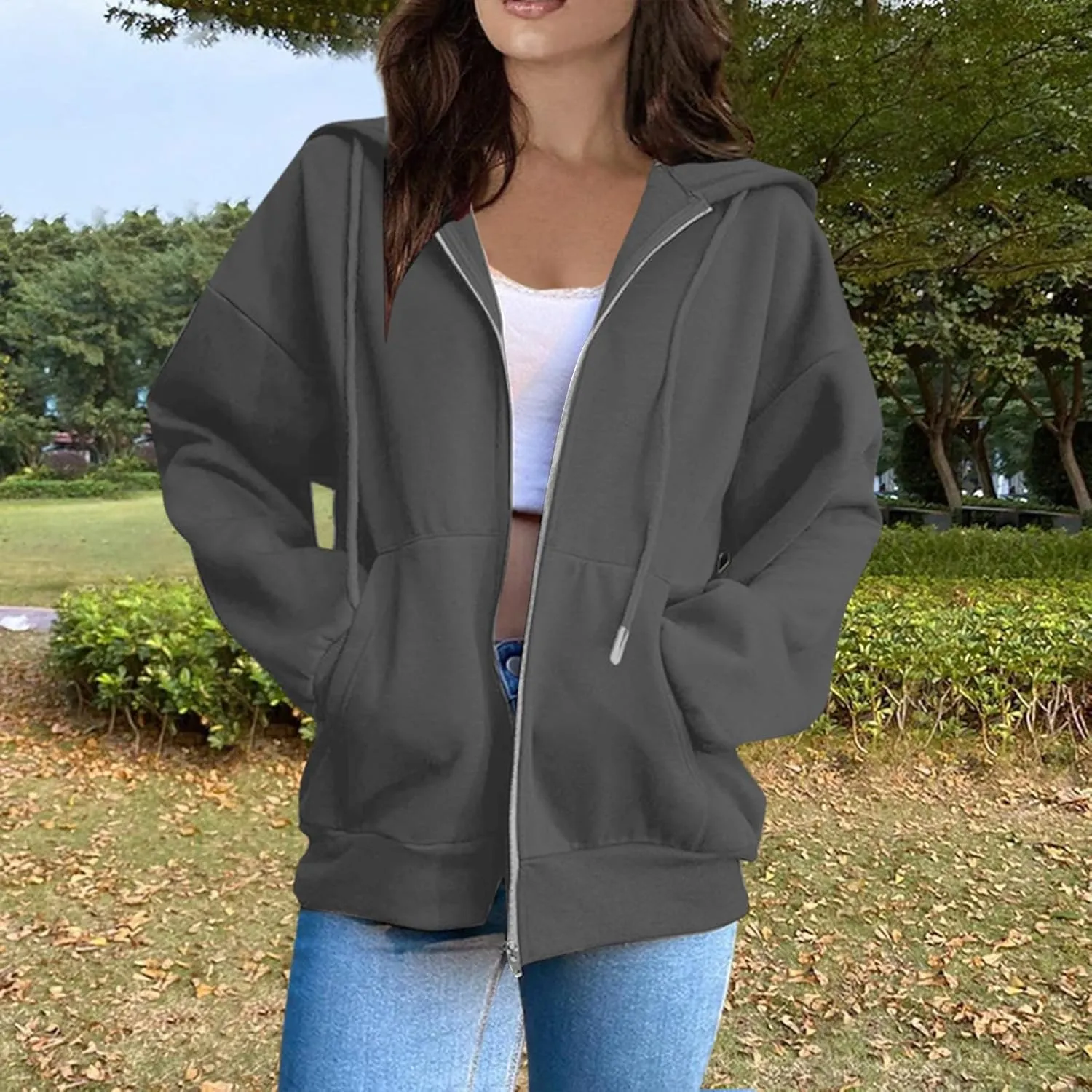 SGASY Womens Zip Up Hoodies Sweatshirt Fleece Jackets 2024 Fall Fashion Outfits Winter Clothes Soft Zip Up Hoodie Women