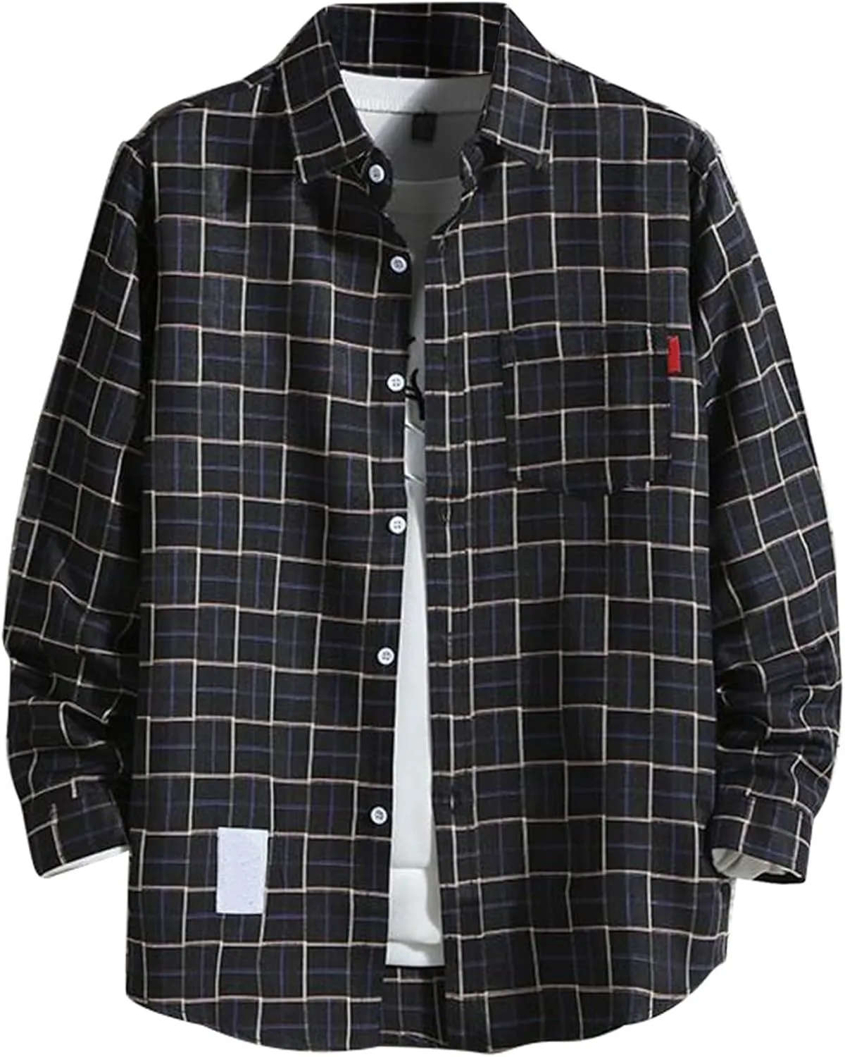 Shirt for Men Long Sleeve Button Up Checked Work Shirts Stylish Spring T Shirts with Pockets Retro Jacket Western