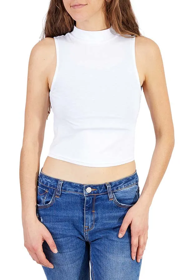 Silver Mock Neck Cropped Tank